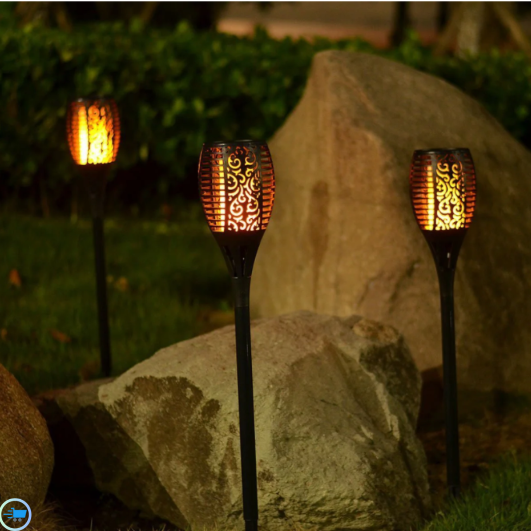 Solar Flame Torch Lights – Waterproof Flickering LED Lamps with Solar Charging & Motion Induction