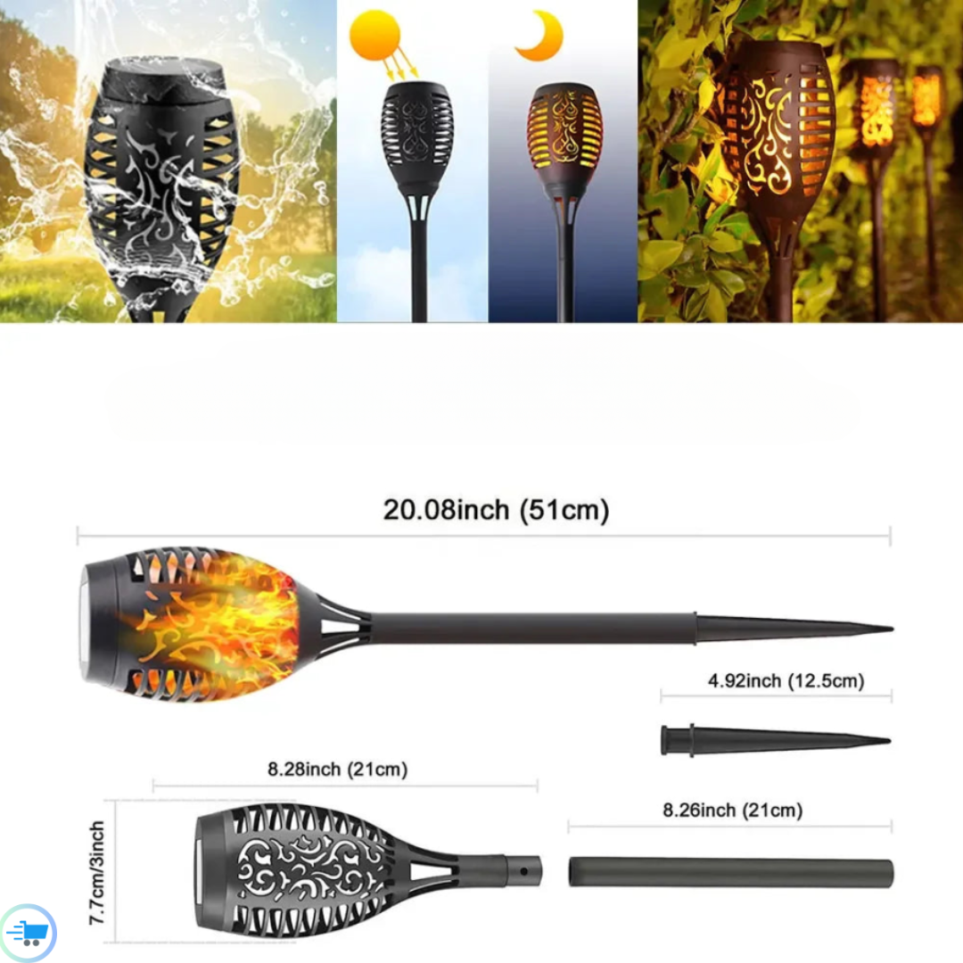 Solar Flame Torch Lights – Waterproof Flickering LED Lamps with Solar Charging & Motion Induction