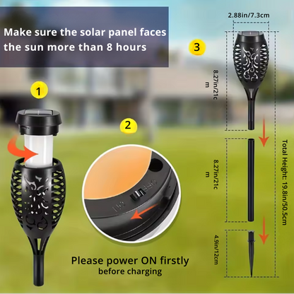 Solar Flame Torch Lights – Waterproof Flickering LED Lamps with Solar Charging & Motion Induction