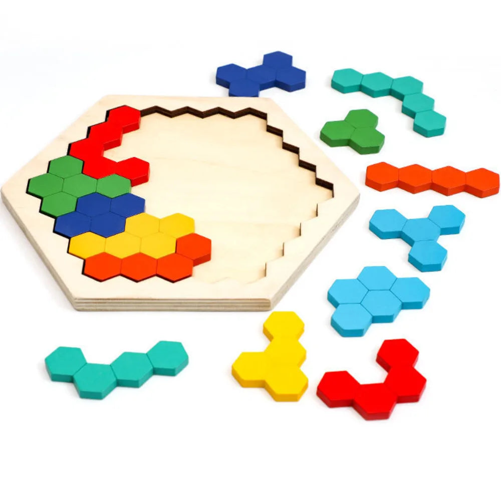 Hexagonal Wooden Puzzles IQ Game - Educational Toy for Kids and Adults - swaycart