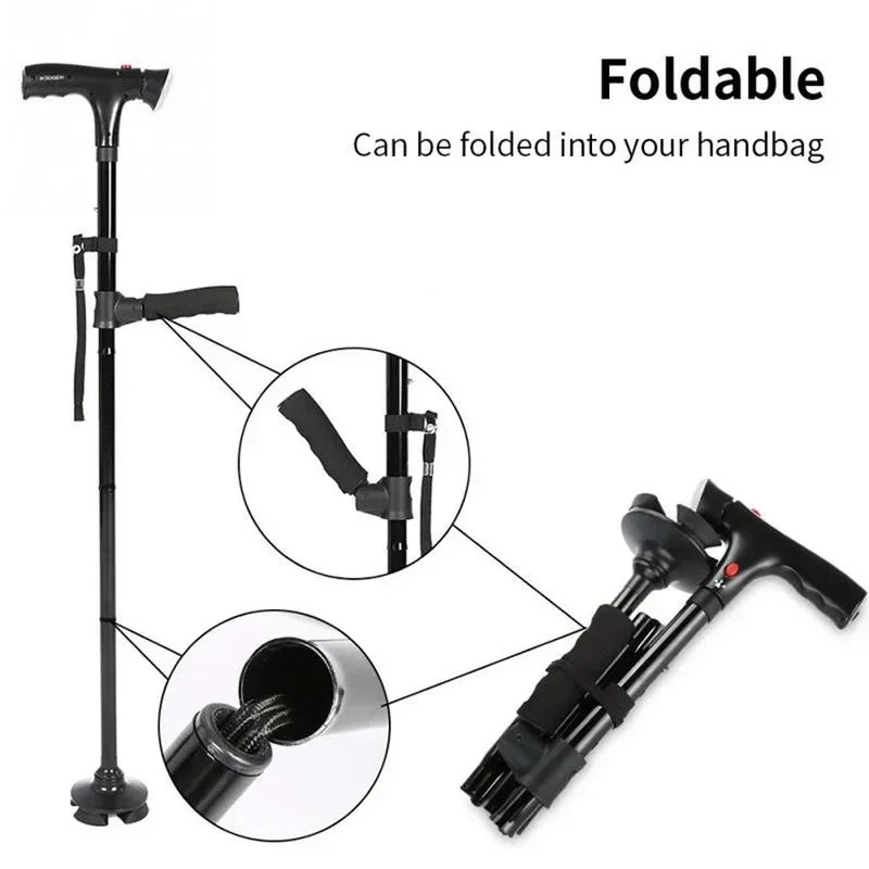 Folding Walking Stick with LED and Alarm - swaycart