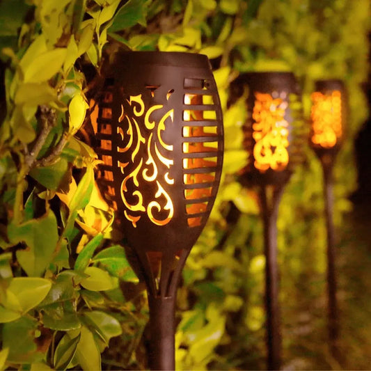 Solar Flame Torch Lights – Waterproof Flickering LED Lamps with Solar Charging & Motion Induction