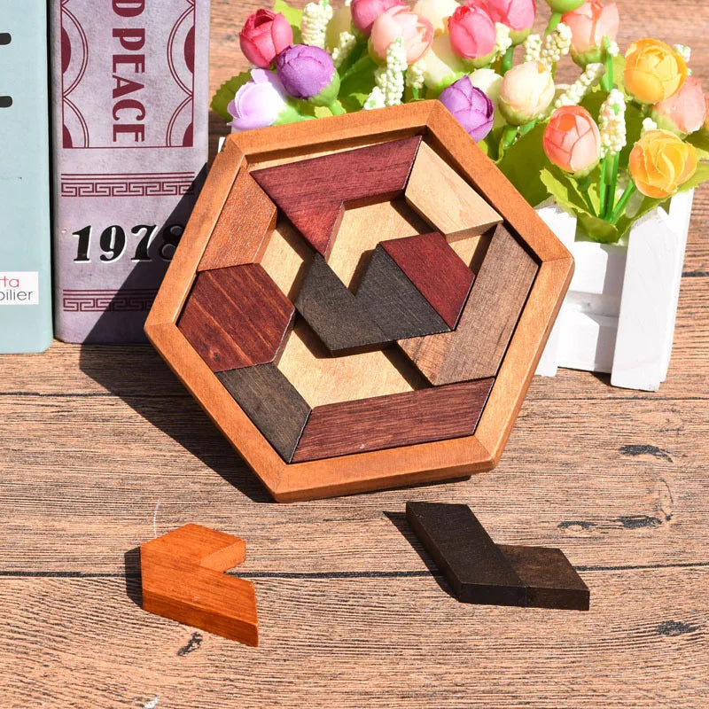 Hexagonal Wooden Puzzles IQ Game - Educational Toy for Kids and Adults - swaycart