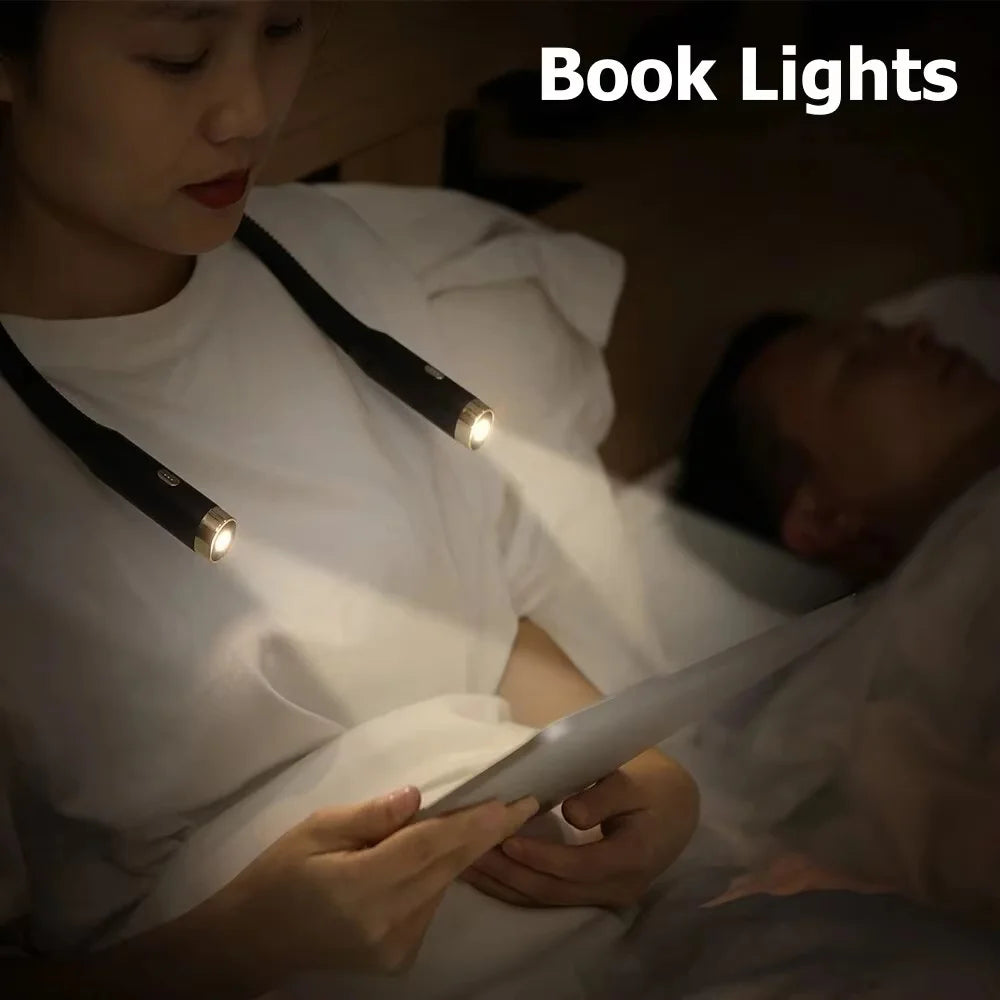 USB Rechargeable Neck Reading Light - Double Headed, Hands-Free LED for Night Reading & Camping - swaycart