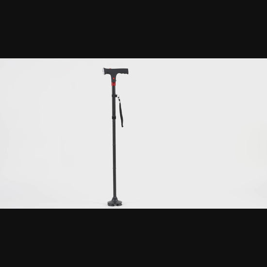 Foldable walking stick with LED video